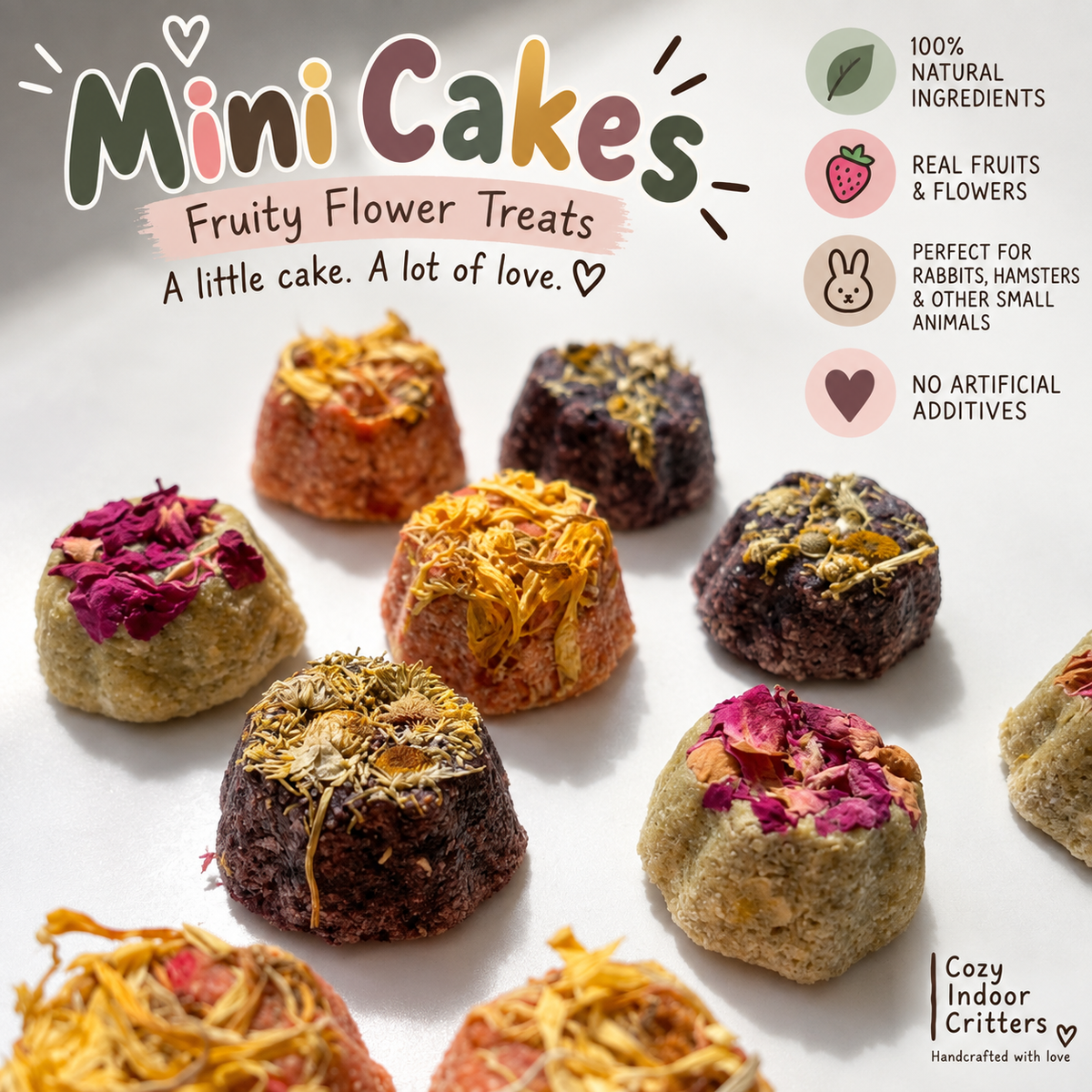 Fruity Flower mini cakes! 12 pack rabbit/hamster/mice/gerbil treats